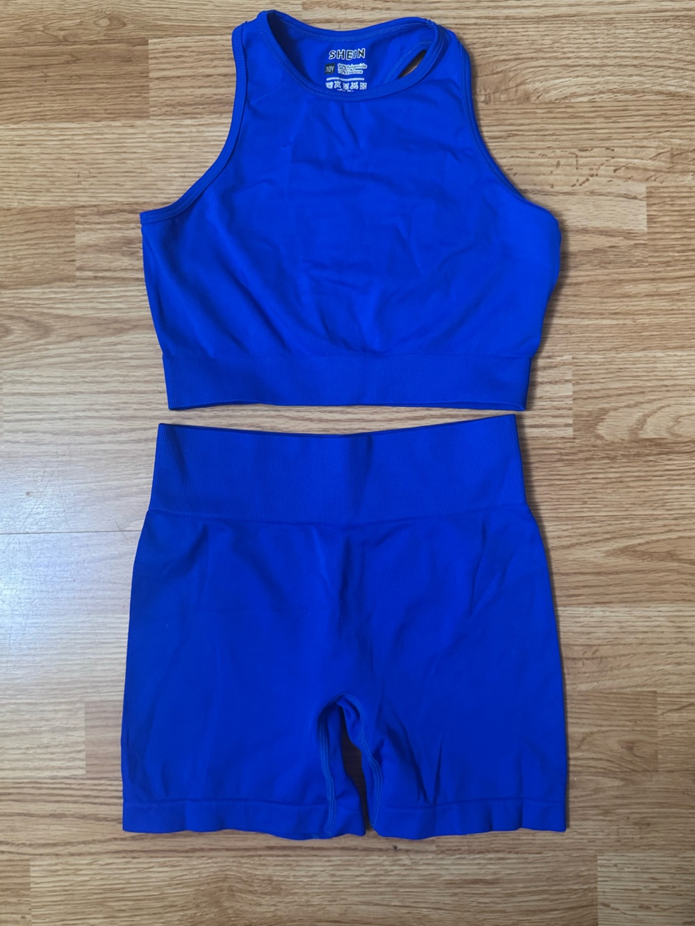SHEIN Bright Blue Girls Active Crop Top & High-Waist Bike Shorts Set